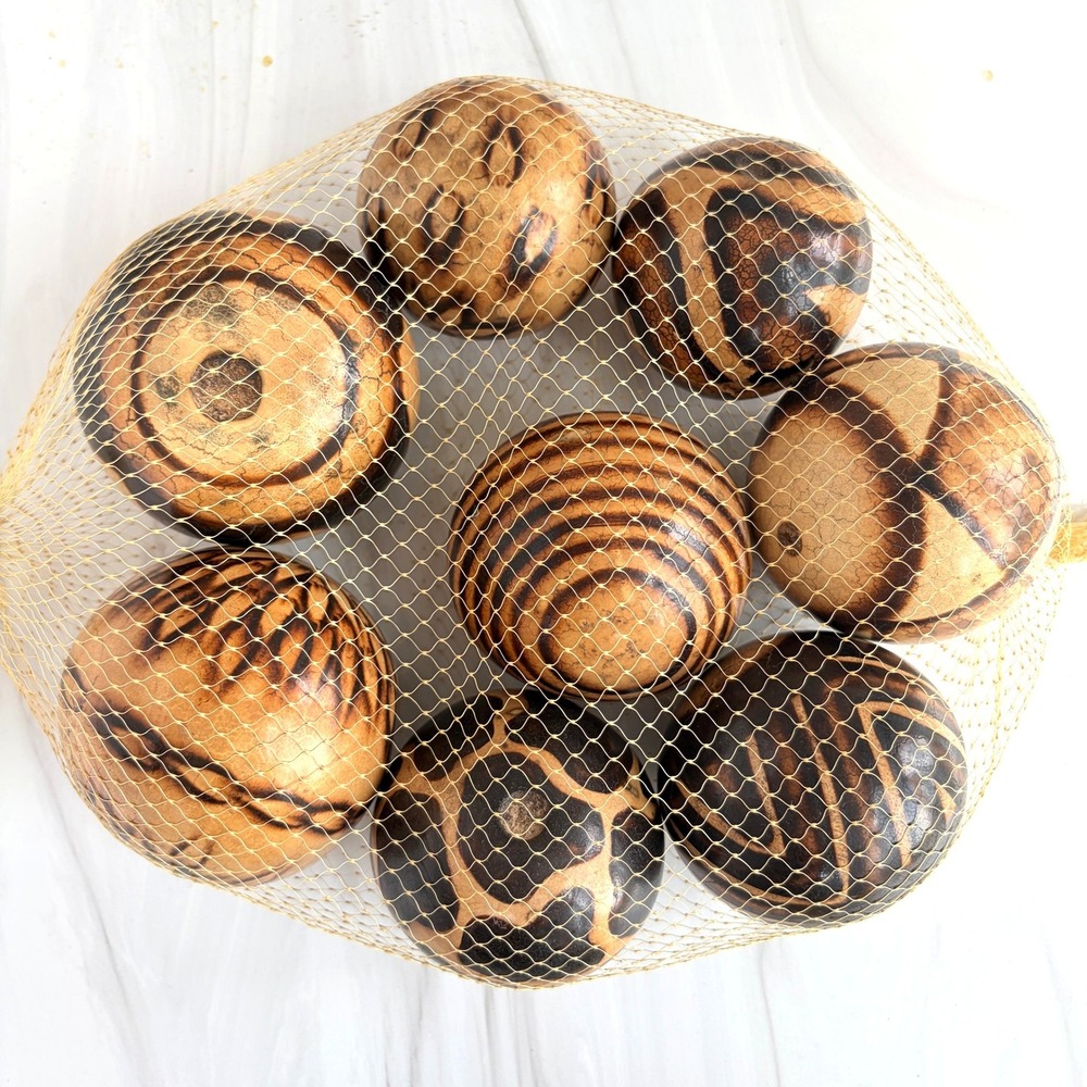 Vintage Hand Burned Decorative Gourd Spheres Set of 8 Bowl Fillers Boho Folk Art